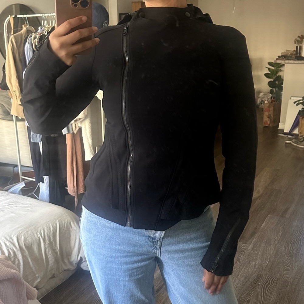 Lululemon Bust A Move Jacket Peplum Black Hood Soft Shell $178.00